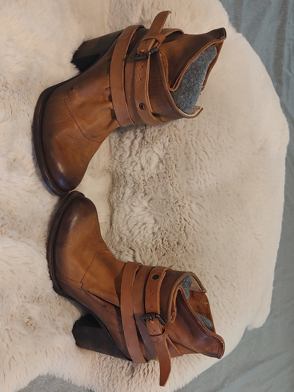 Freebird Tan Leather Ankle Boots with Buckle Straps